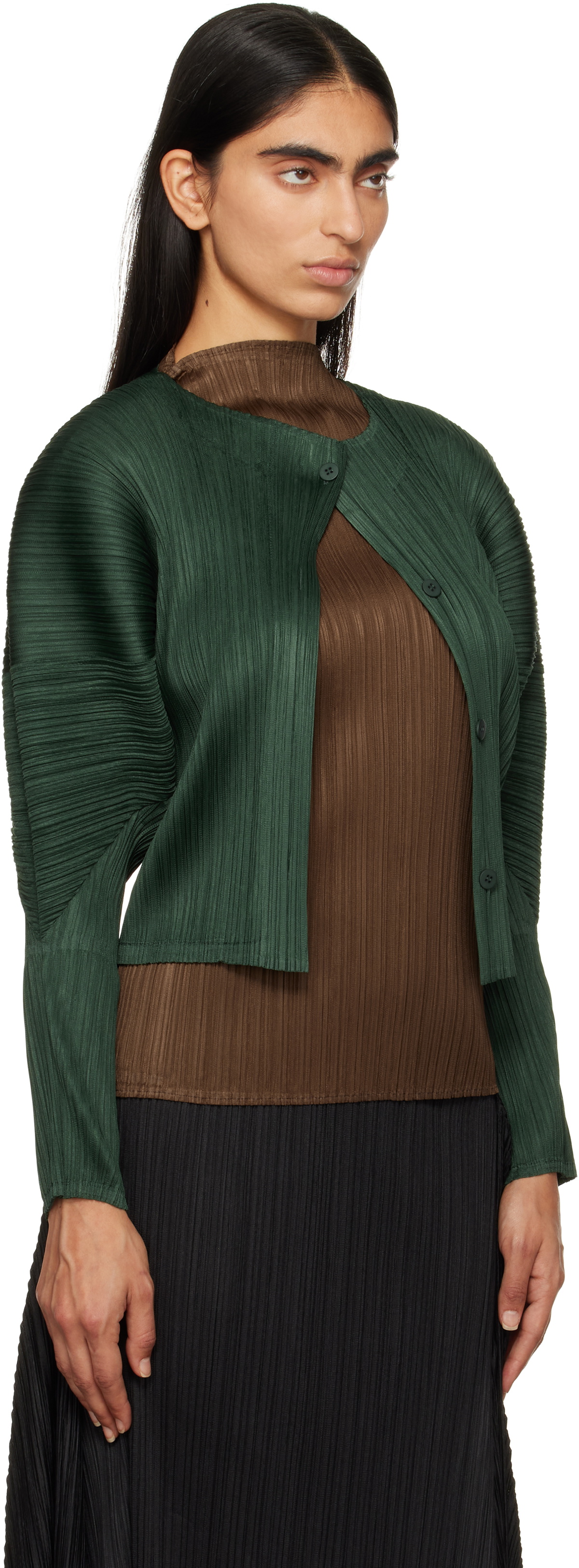 極美品✨PLEATS PLEASE ダブルジップ　ポケットあり　カーキ　トップス PLEATS PLEASE ISSEY MIYAKE Green Monthly Colors October Cardigan