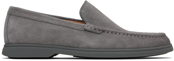 Photo: BOSS Gray Suede Contrast Sole Loafers