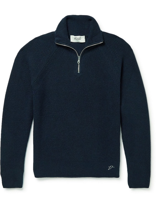 Photo: Valstar - Ribbed Cashmere Half-Zip Sweater - Blue