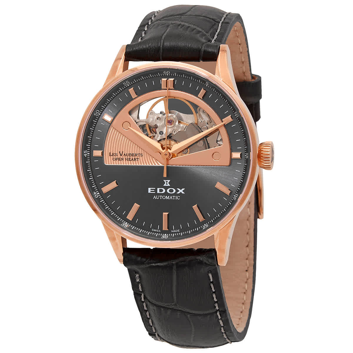 Edox Les Vauberts Open Heart Grey Dial Automatic Ladies Watch 85019 37RG GIR