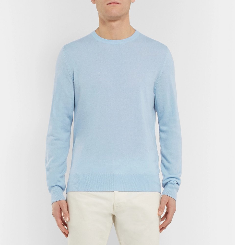 Berluti - Leather-Trimmed Cashmere Sweater - Men - Blue