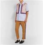 Gucci - Camp-Collar Logo-Print Silk-Twill and Cotton Shirt - Blue