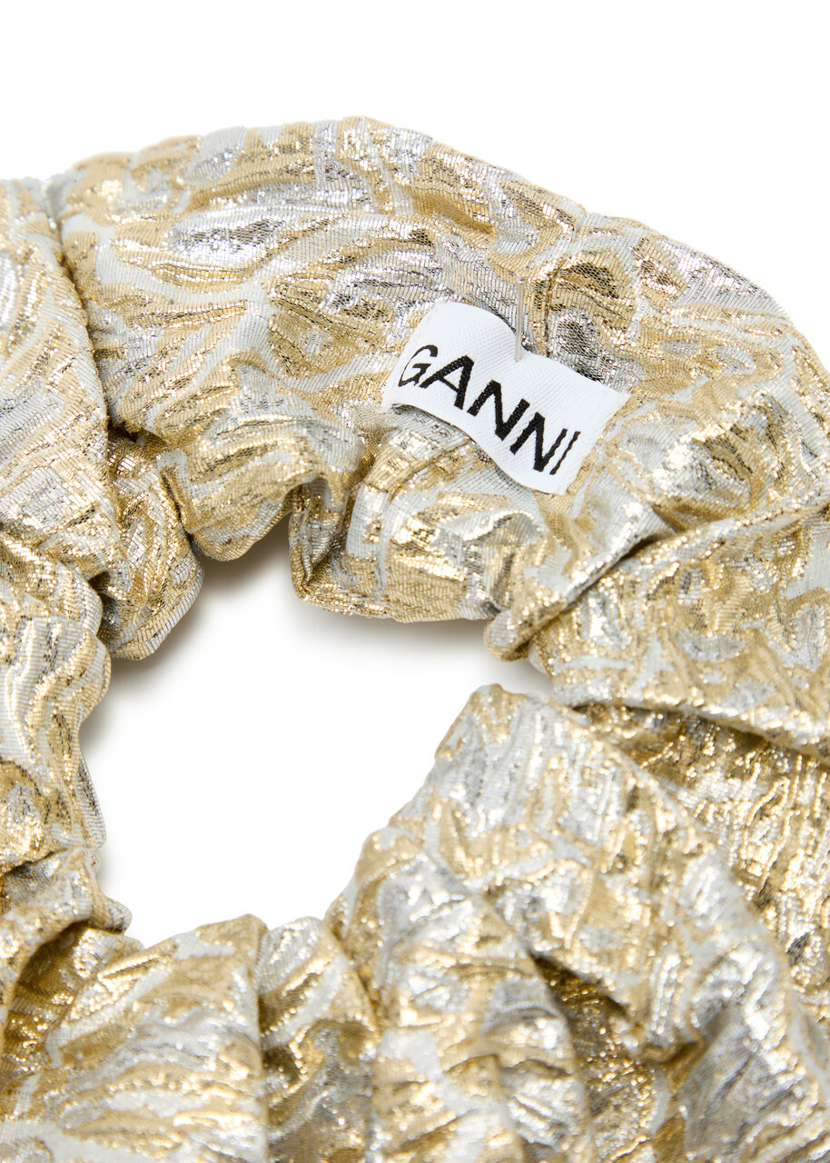 Ganni Metallic Cloqué Scrunchie - Gold - One Size