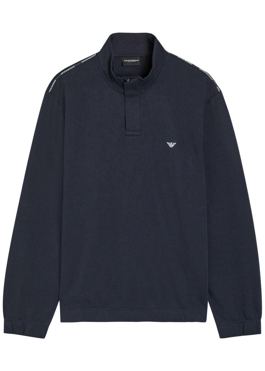 Emporio Armani Logo-embroidered Half-zip Cotton-blend Sweatshirt Navy