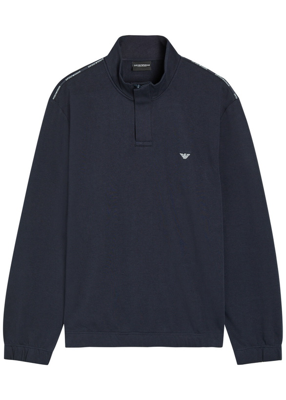 Photo: Emporio Armani Logo-embroidered Half-zip Cotton-blend Sweatshirt Navy