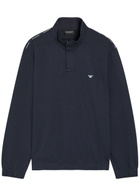 Emporio Armani Logo-embroidered Half-zip Cotton-blend Sweatshirt Navy