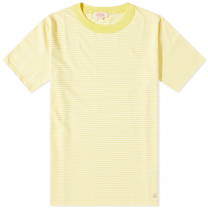 Photo: Armor-Lux Men's 59643 Organic Stripe T-Shirt in Milk/Neon Yellow