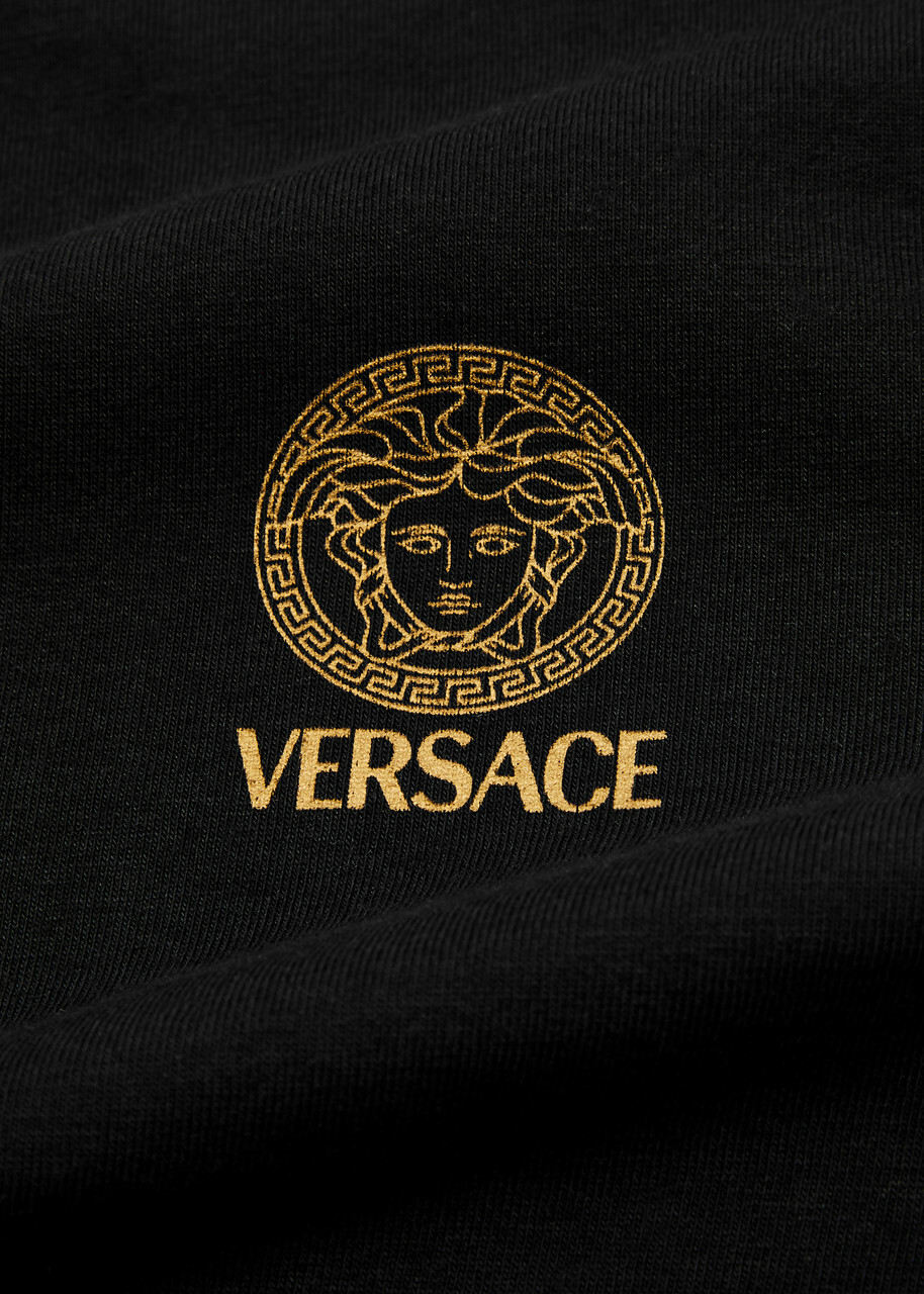 VERSACE ロゴ コットンTシャツ Versace - Logo embroidery cotton t-shirt black - The Corner