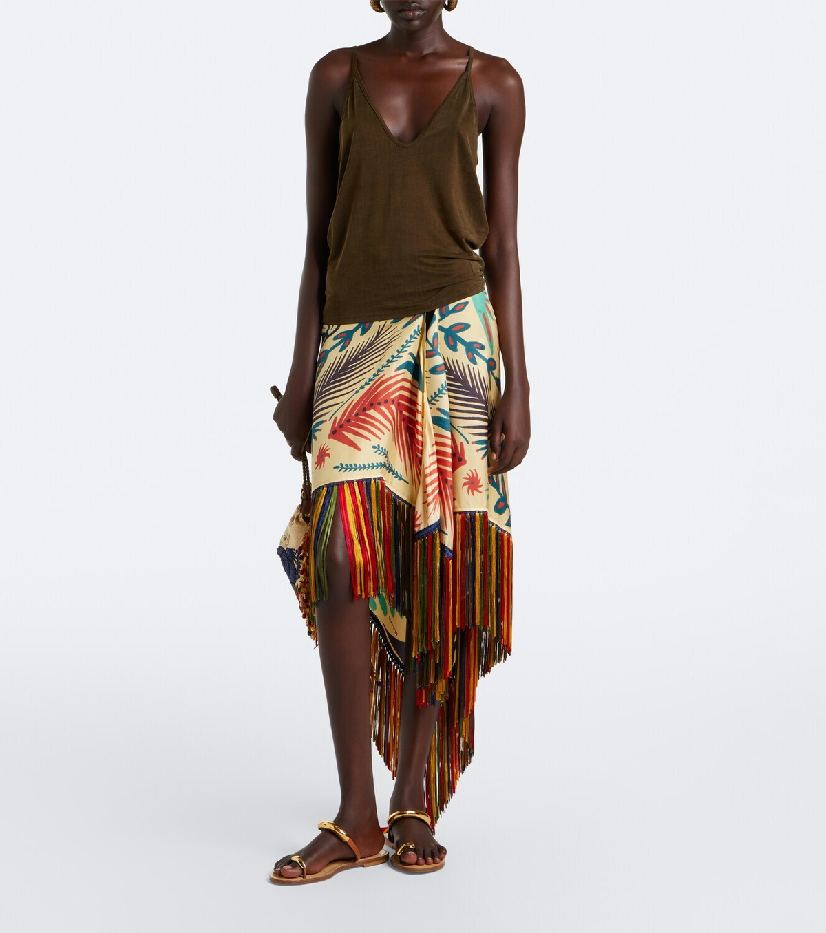 Etro Fringed printed asymmetric silk maxi skirt
