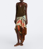 Etro Fringed printed asymmetric silk maxi skirt