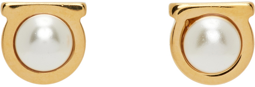 Ferragamo Gold Gancini Pearl Earrings Salvatore Ferragamo