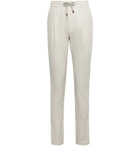 Brunello Cucinelli - Striped Cotton-Blend Drawstring Trousers - Neutrals