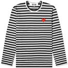 Comme des Garçons Play Men's Long Sleeve Heart Logo Stripe T-Shirt in Black/White