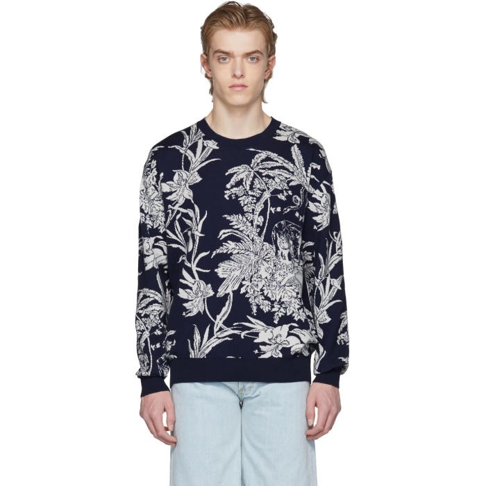 Photo: Éditions M.R  Navy and Off-White Jacquard Pullover 