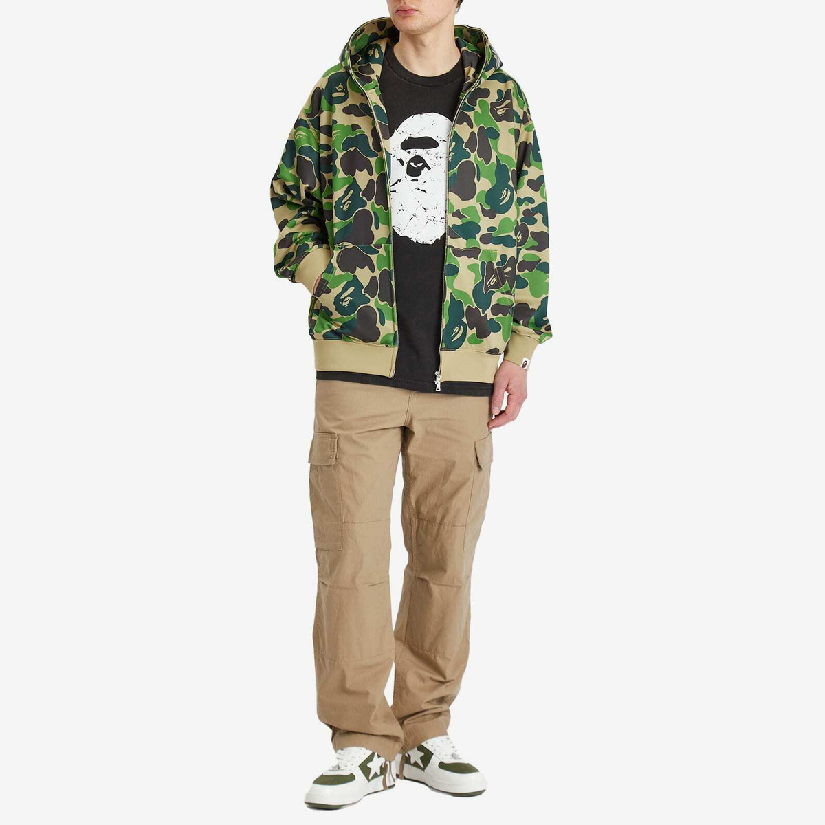 A Bathing Ape Men's Abc Camo Rayon Shark Full Zip Hoodie in Green