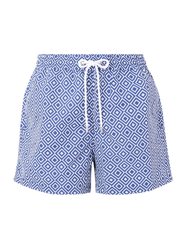 Photo: Frescobol Carioca - Rio Straight-Leg Mid-Length Recycled Swim Shorts - Blue