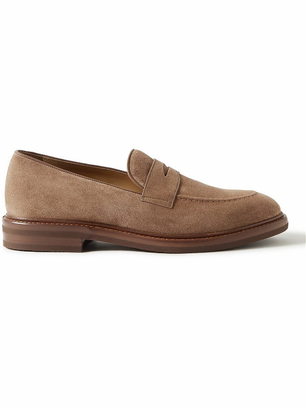 Photo: Brunello Cucinelli - Leather-Trimmed Suede Penny Loafers - Brown