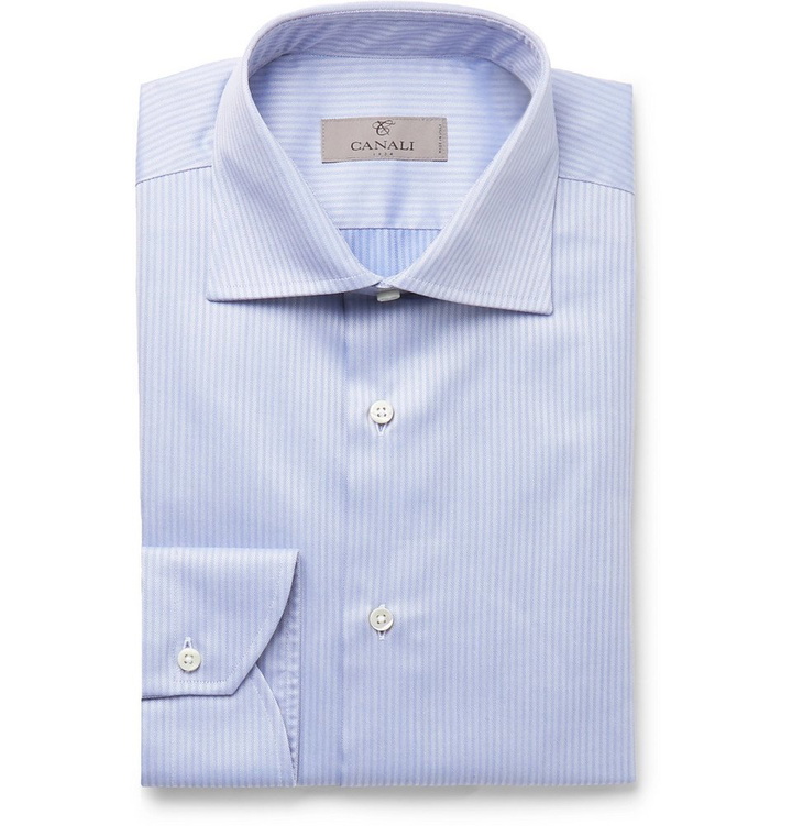 Photo: Canali - Light-Blue Micro-Herringbone Cotton Shirt - Men - Blue