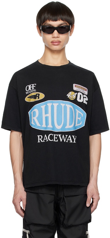 Photo: Rhude SSENSE Exclusive Black Raceway T-Shirt