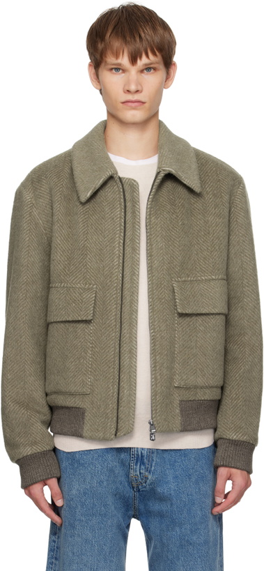 Photo: BOSS Khaki Regular-Fit Herringbone-Patterned Jacket