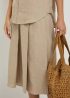 Tods Pleated Linen Midi Skirt Beige