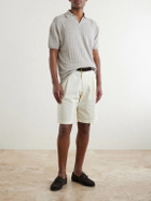 Boglioli - Straight-Leg Pleated Cotton-Blend Poplin Shorts - Neutrals