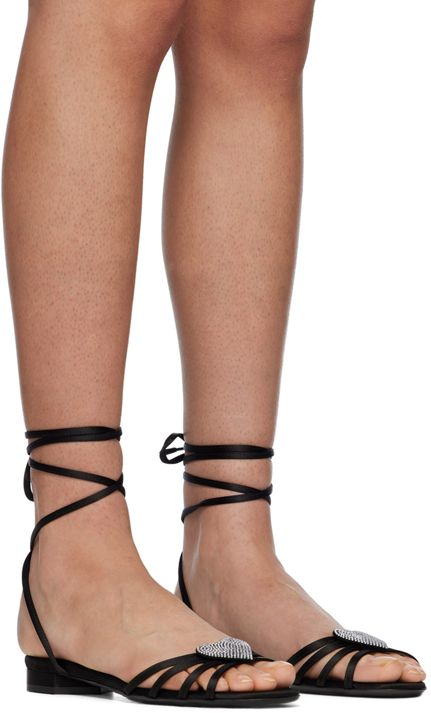 Les Petits Joueurs Black Kaia Flat Sandals