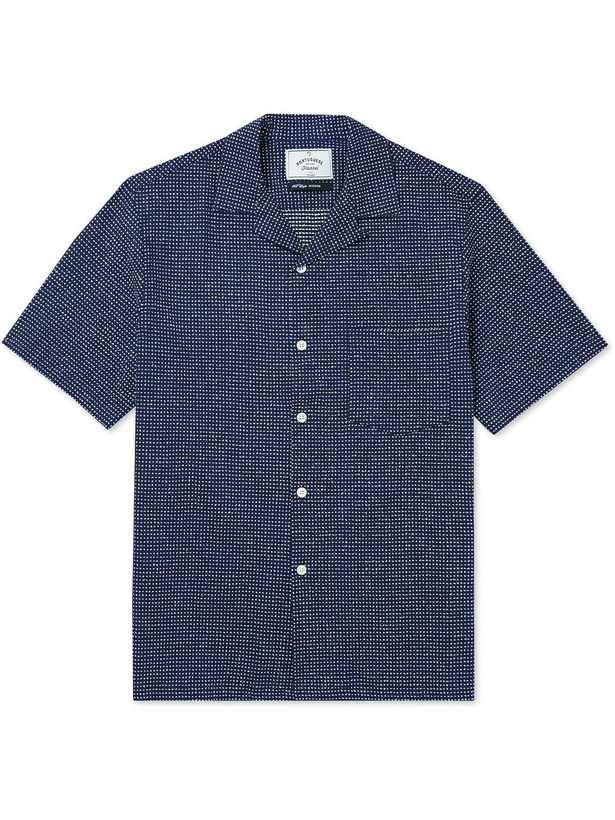 Photo: Portuguese Flannel - Convertible-Collar Embroidered Cotton-Blend Shirt - Blue