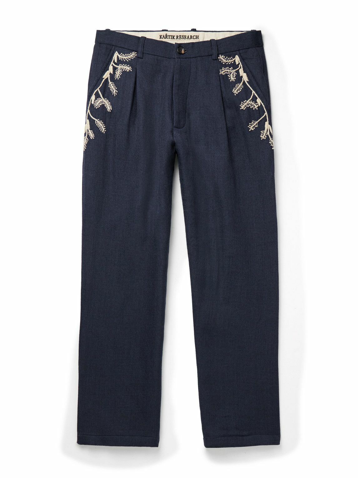 Kartik Research - Pleated Embroidered Wool Trousers - Blue