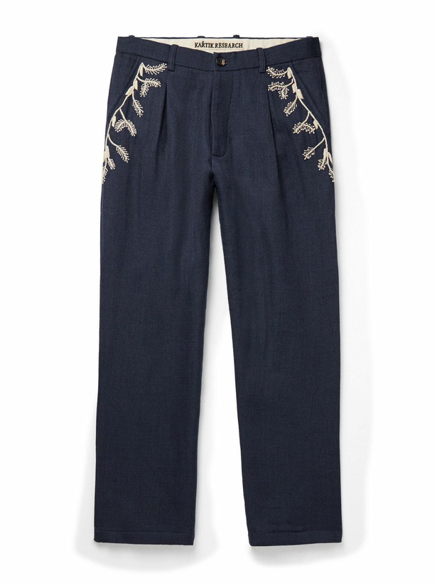 Photo: Kartik Research - Pleated Embroidered Wool Trousers - Blue