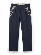 Kartik Research - Pleated Embroidered Wool Trousers - Blue