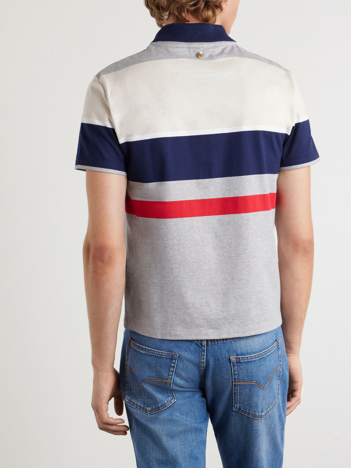 Versace - Logo-Embroidered Striped Cotton-Jersey Polo Shirt - White
