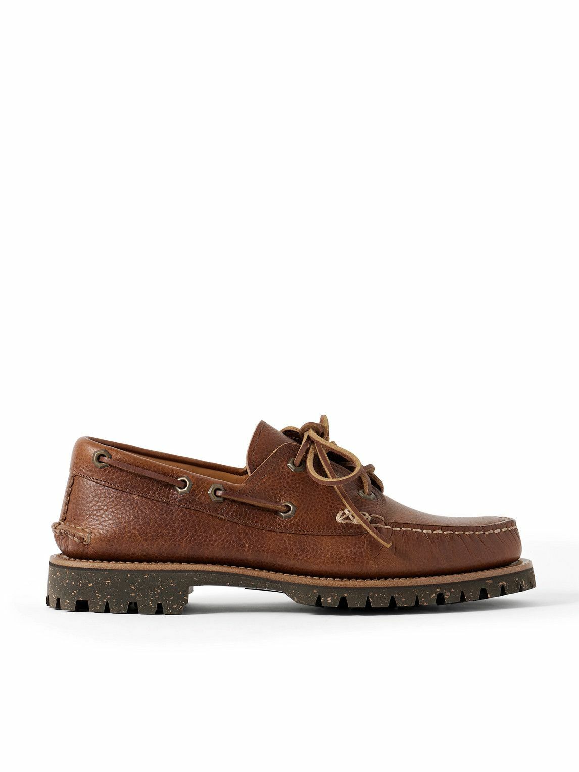 Yuketen - Hex Eye Pebble-Grain Leather Boat Shoes - Brown