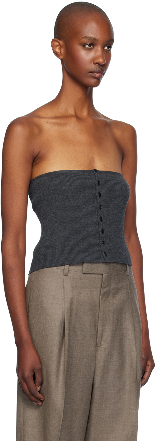 【新品】AURALEE High Gauge Rib Knit Bandeau AURALEE Gray Super Fine Wool High Gauge Rib Knit Bandeau Top Auralee