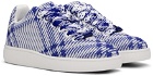 Burberry Blue & White Check Knit Box Sneakers