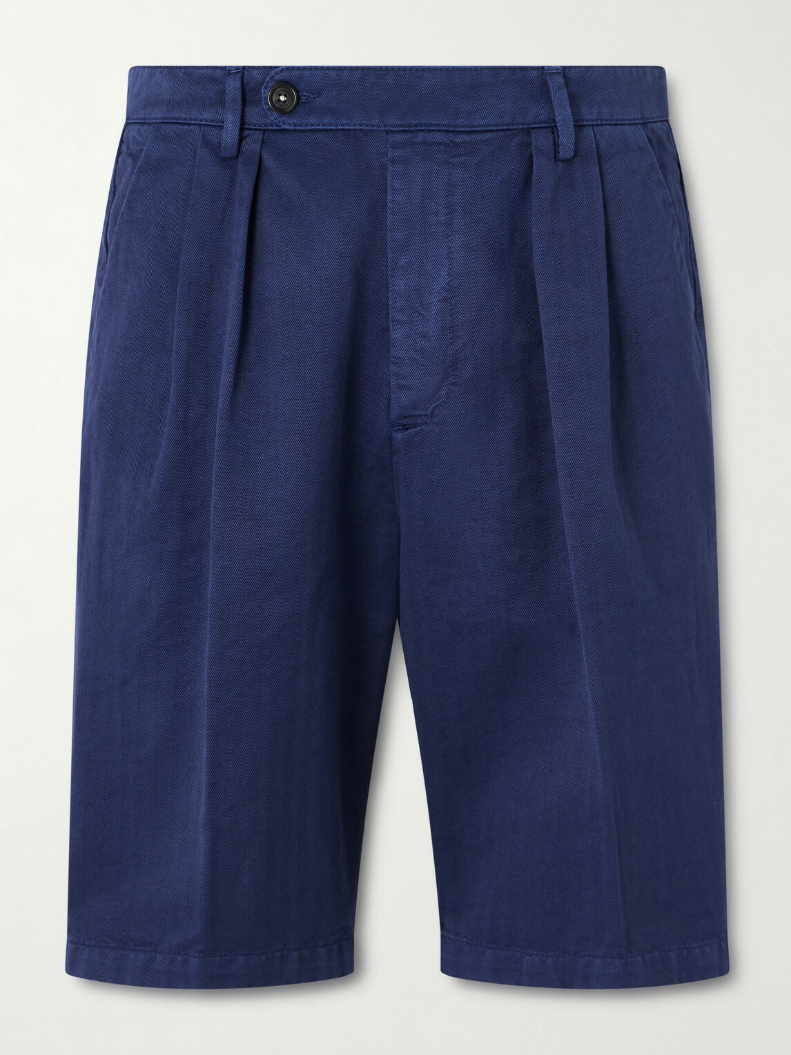 Massimo Alba - Cliff Straight-Leg Pleated Herringbone Cotton Bermuda Shorts - Blue