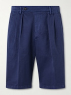 Massimo Alba - Cliff Straight-Leg Pleated Herringbone Cotton Bermuda Shorts - Blue