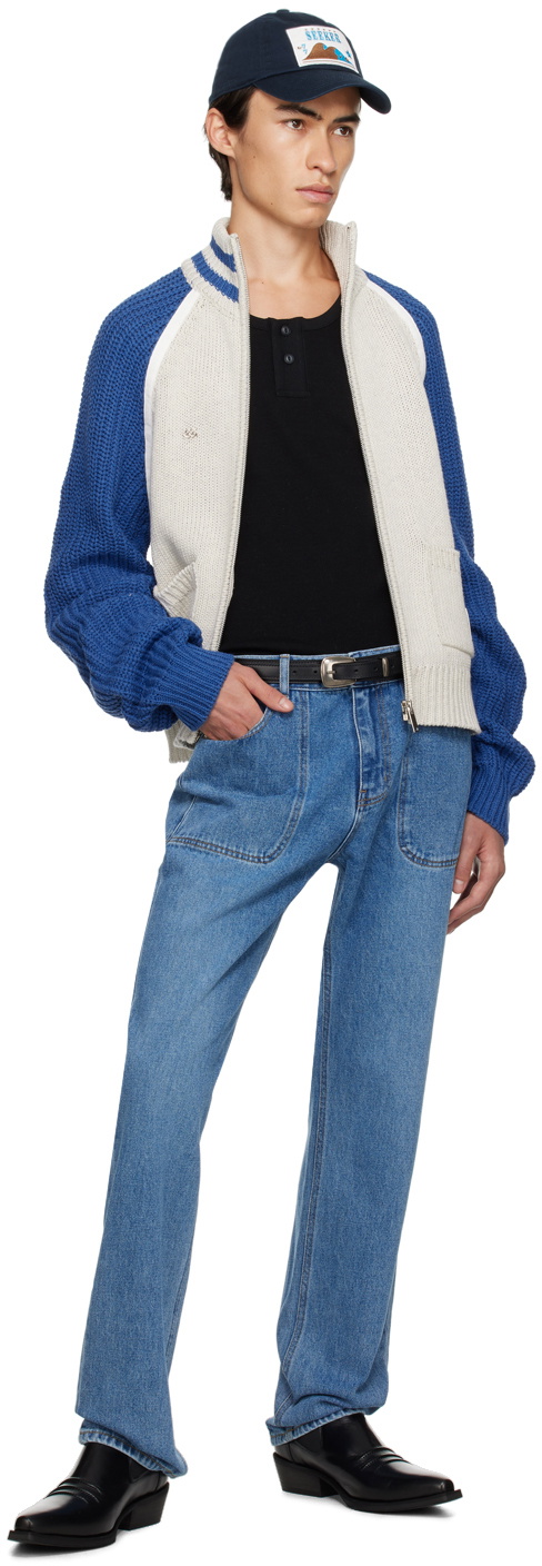 Kijun SSENSE Exclusive Gray & Blue Raglan Cardigan
