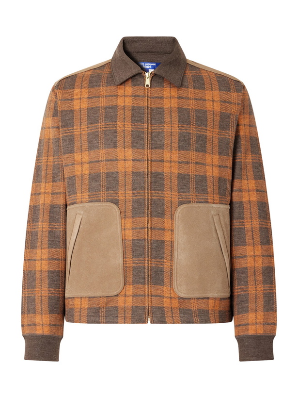 Photo: Junya Watanabe - Checked Suede-Trimmed Wool-Flannel Blouson Jacket - Brown