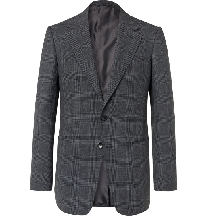 Photo: TOM FORD - Shelton Slim-Fit Prince of Wales Checked Wool and Silk-Blend Blazer - Gray