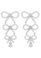 Self-portrait Bow Faux-pearl and Crystal-embellished Drop Earrings - Silver - One Size