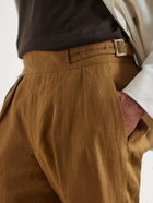 Rubinacci - Manny Straight-Leg Pleated Linen Trousers - Brown