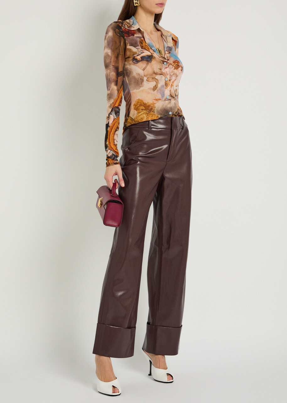 Alice + Olivia Alexander Wide-leg Faux Leather Trousers Dark Brown