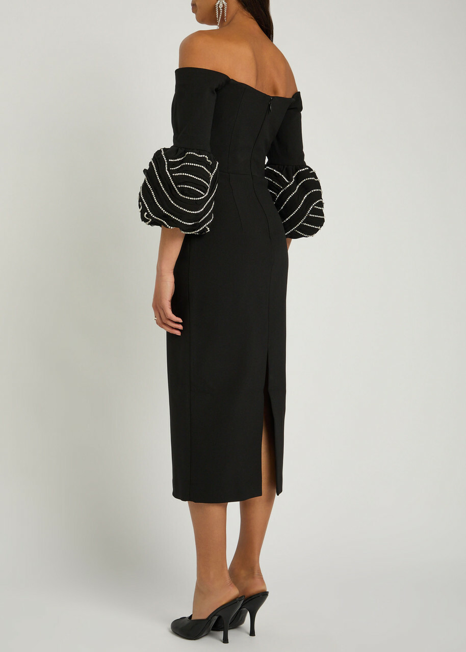 Rebecca Vallance Bellatrix Crystal-embellished Crepe Midi Dress Black
