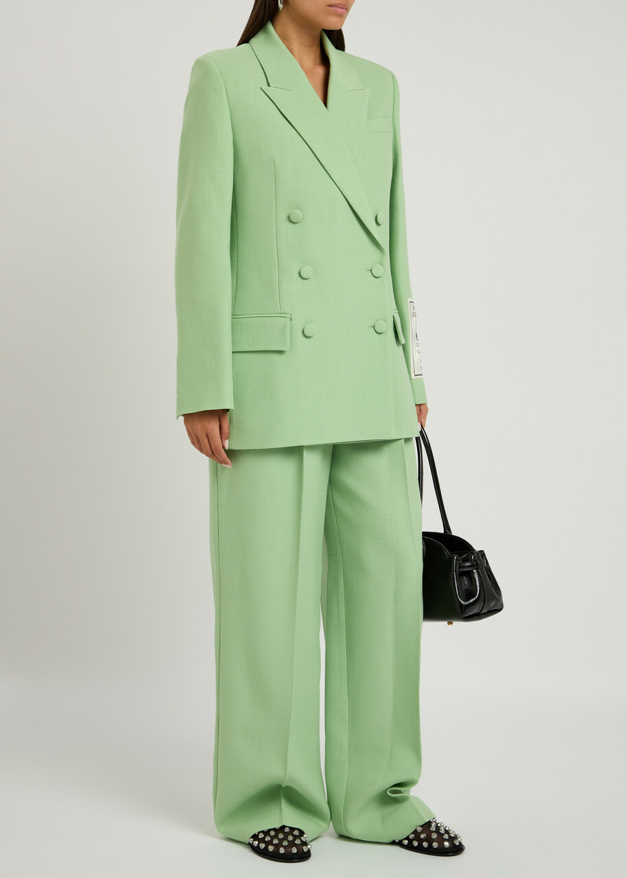 Erdem Wide-leg Twill Trousers Light Green