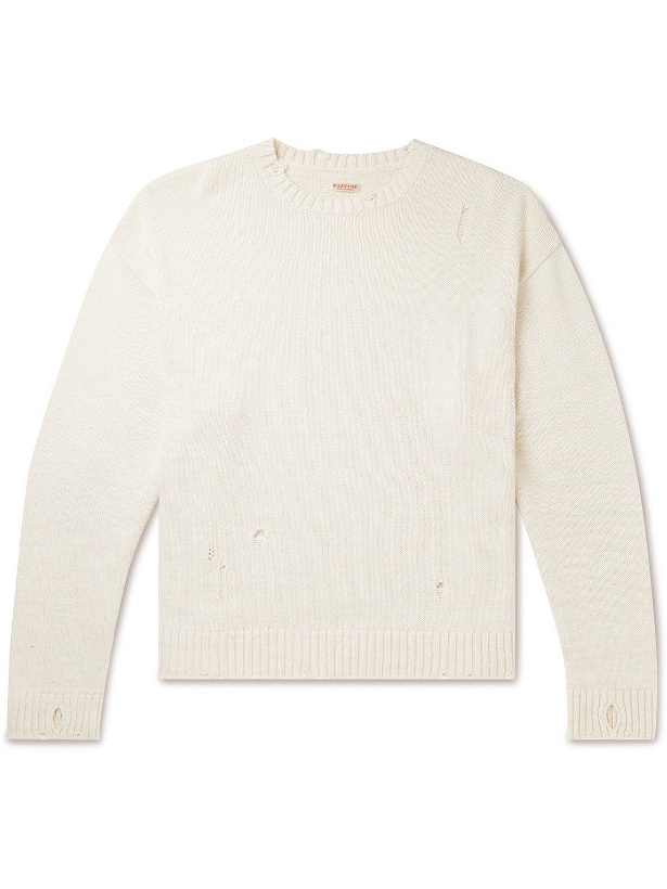 Photo: KAPITAL - Logo-Intarsia Distressed Cotton-Blend Sweater - Neutrals