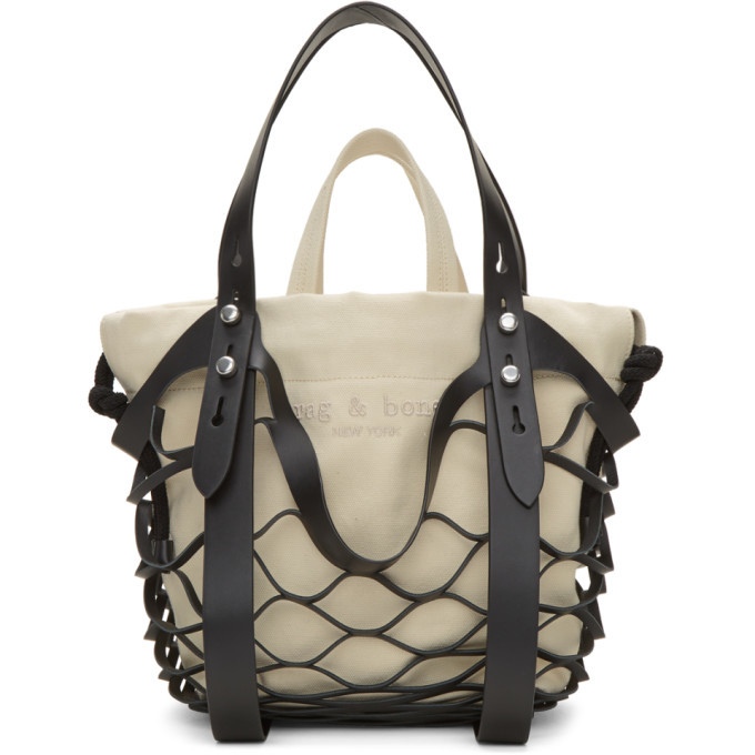 rag and bone Black and Off White Camden Shopper Net Tote Rag and Bone