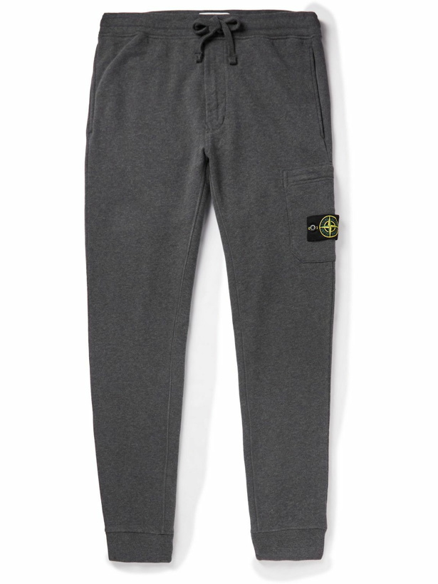 Photo: Stone Island - Slim-Fit Tapered Logo-Appliquéd Cotton-Jersey Sweatpants - Gray