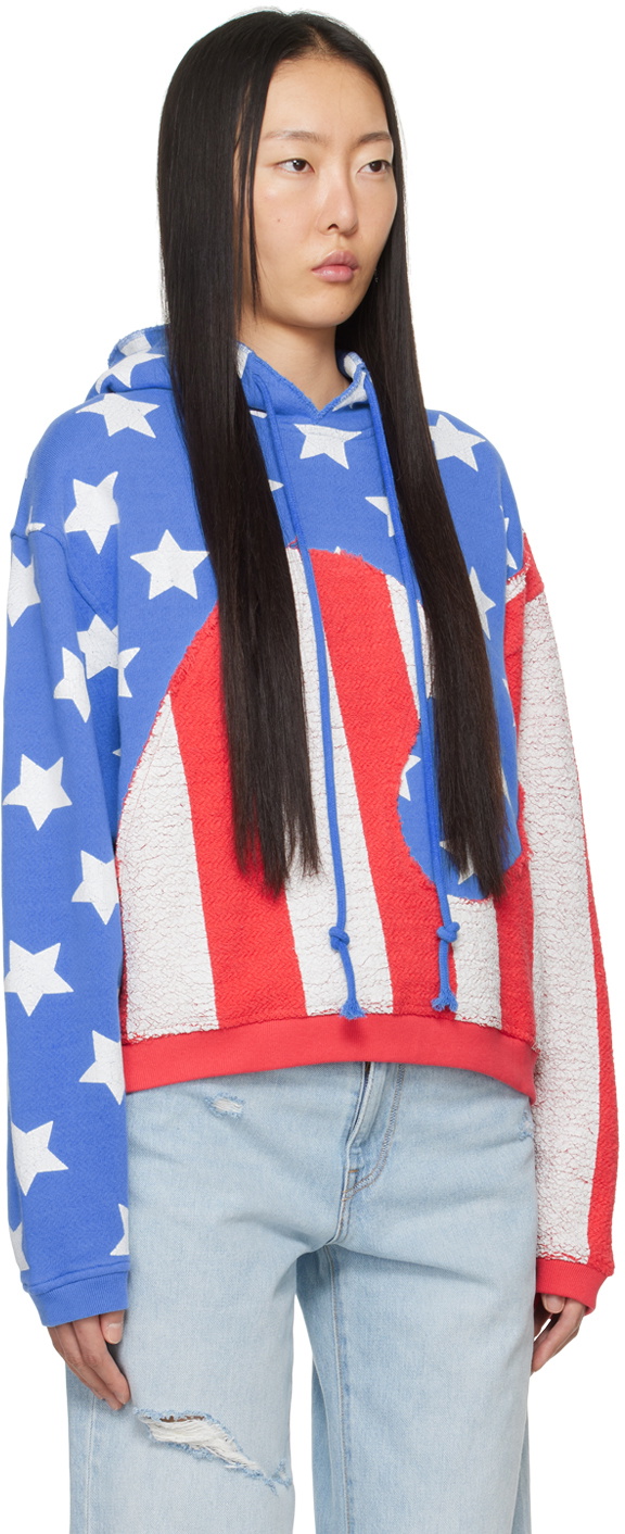 ERL Blue & Red 'Stars & Stripes' Swirl Hoodie