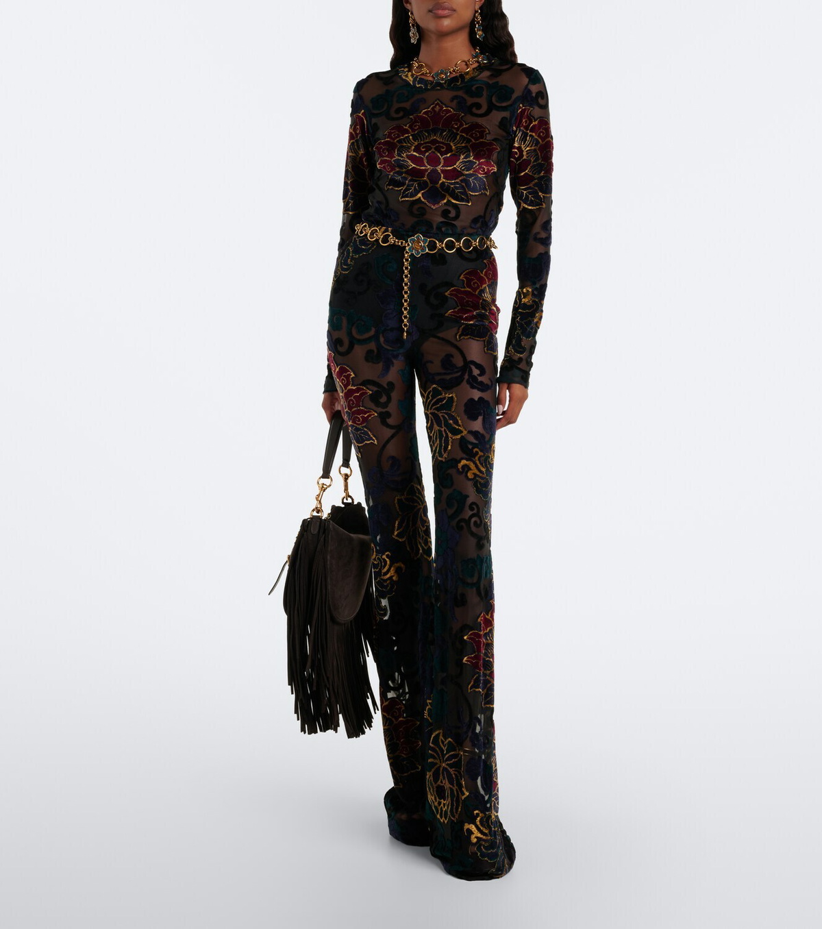 Etro Devoré floral sheer flared pants